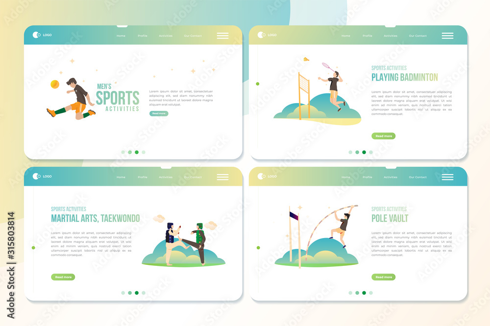 Naklejka Men's sport activities on landing page set