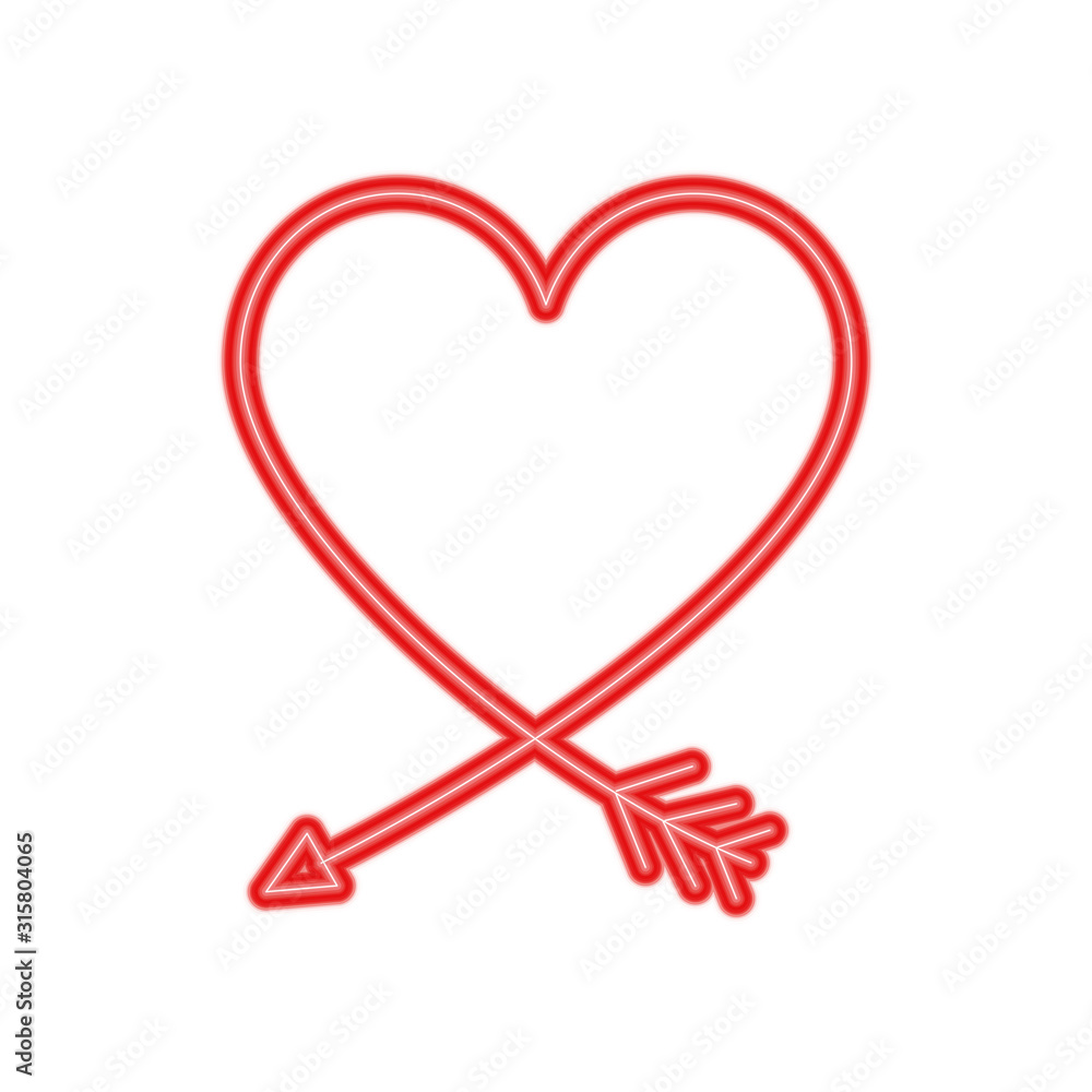 silhouette of heart in neon light, valentines day