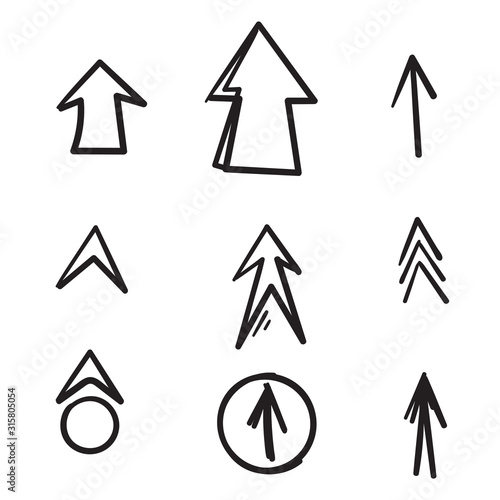 hand drawn arrow symbol for Swipe up story icon. Scroll arrow drag button, social media interface action icon. with doodle line art cartoon
