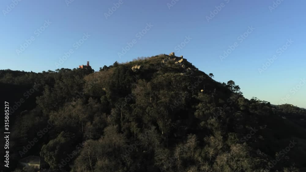 Aerial view of the Castle of the Moors in Sintra. Portugal . Drone footage. Aerial view of the Castle of the Moors in Sintra. Portugal . Drone footage.