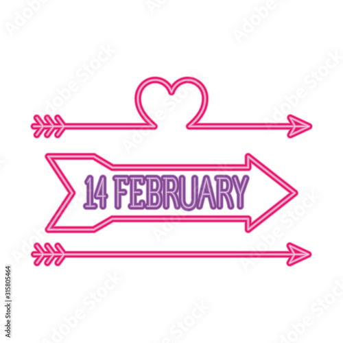 february 14 label in neon light, valentines day