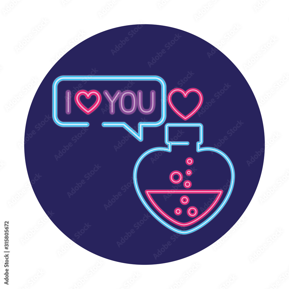 bottle with heart shaped in neon light, valentine day bottle with heart shaped in neon light, valentine day