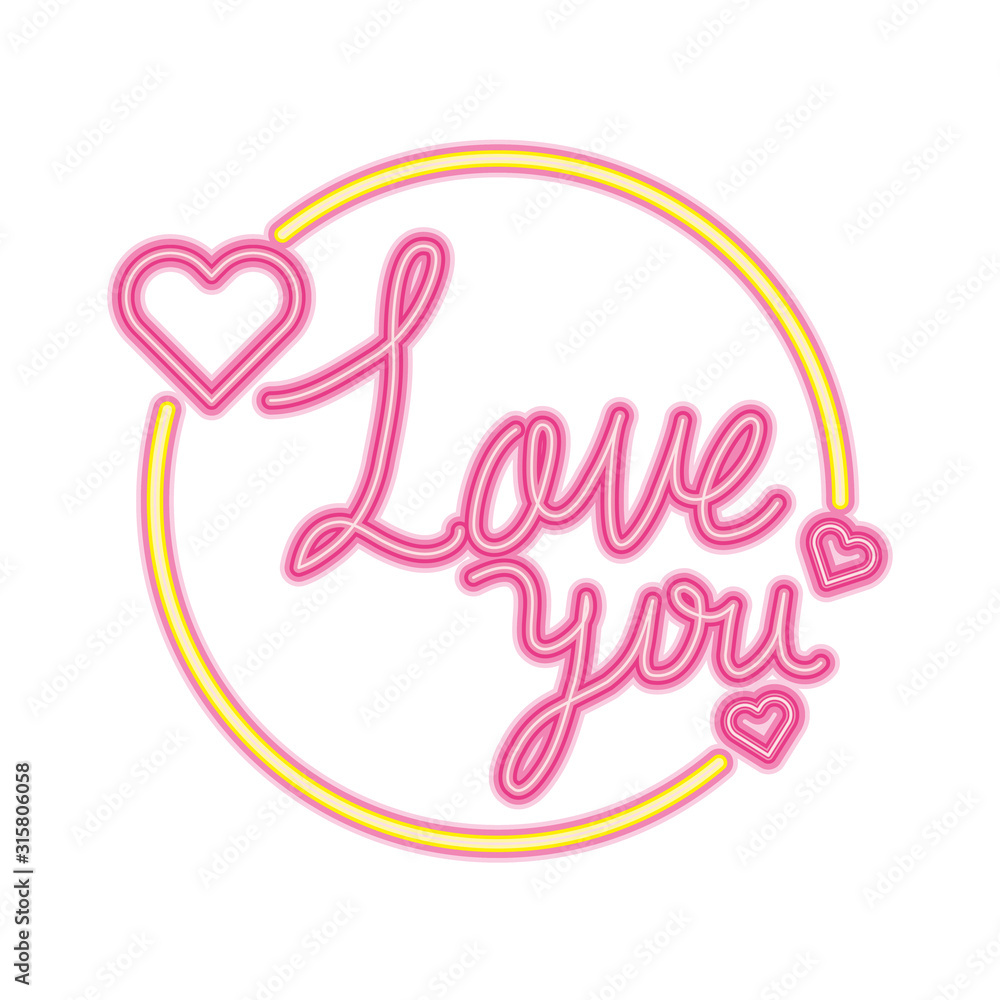 love you lettering in frame circular isolated icon