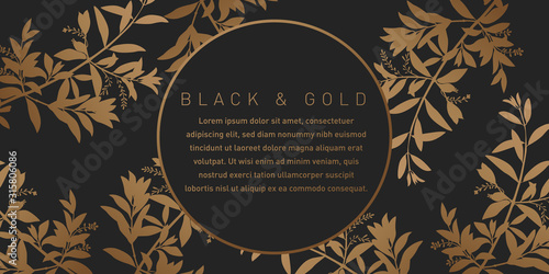 Black and Gold Leaves Background Pattern