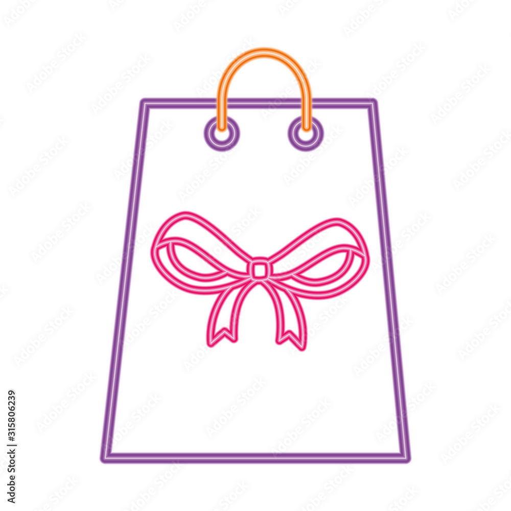 shopping bag in neon light on white background shopping bag in neon light on white background