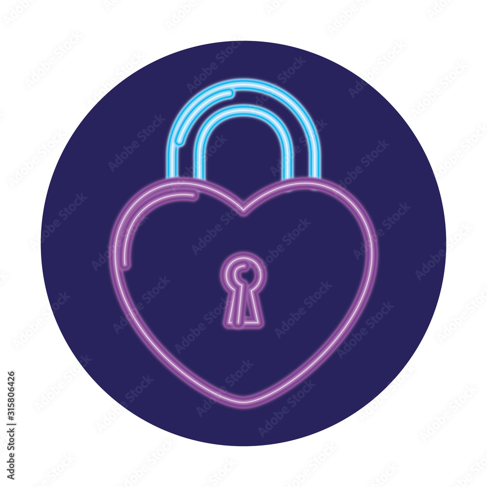 security padlock with heart shaped in neon light security padlock with heart shaped in neon light