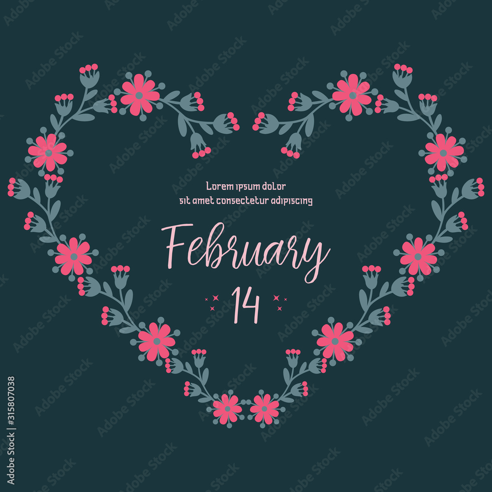 Simple shape Pattern of leaf and pink floral frame, for beautiful 14 February invitation card design. Vector