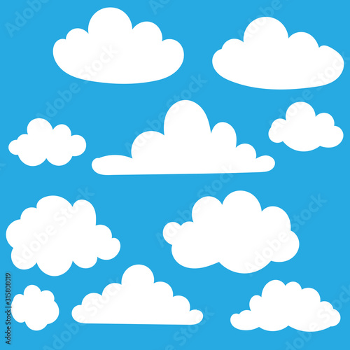 hand drawn Cloud collection. Abstract white cloudy set isolated on blue background. Vector illustration.doodle © Gwens graphic studio