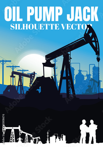 Oil rig industry silhouettes background,Vector illustration.	