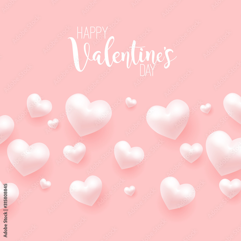 Happy Valentine's Day card with flying heart balloon. Vector.