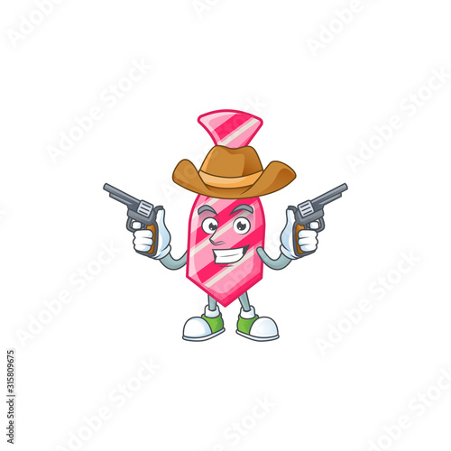 Confident pink stripes tie Cowboy cartoon character holding guns