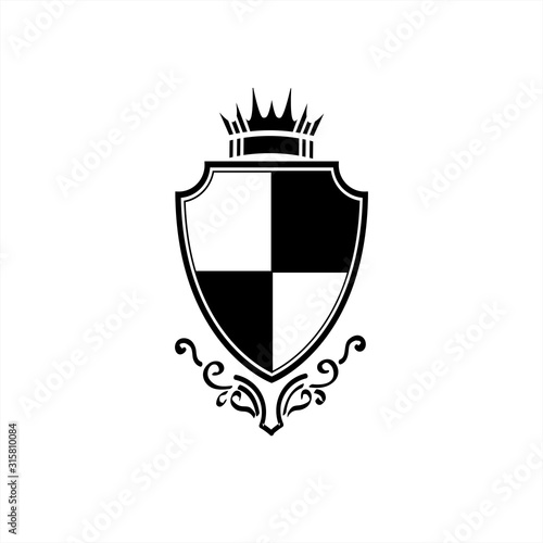 simple vintage knight prince crown shield vector logo and icon