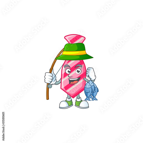 A Picture of happy Fishing pink stripes tie design