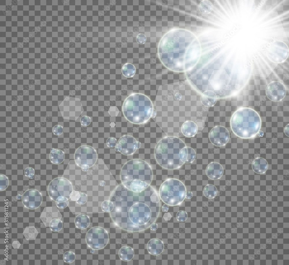 White beautiful bubbles on a transparent background vector illustration. Soap bubbles. White beautiful bubbles on a transparent background vector illustration. Soap bubbles.