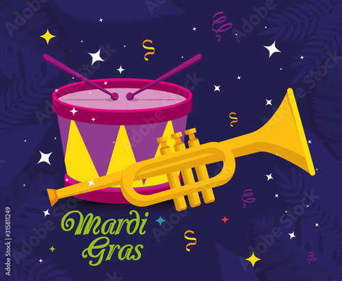 Mardi gras trumpet and drum vector design