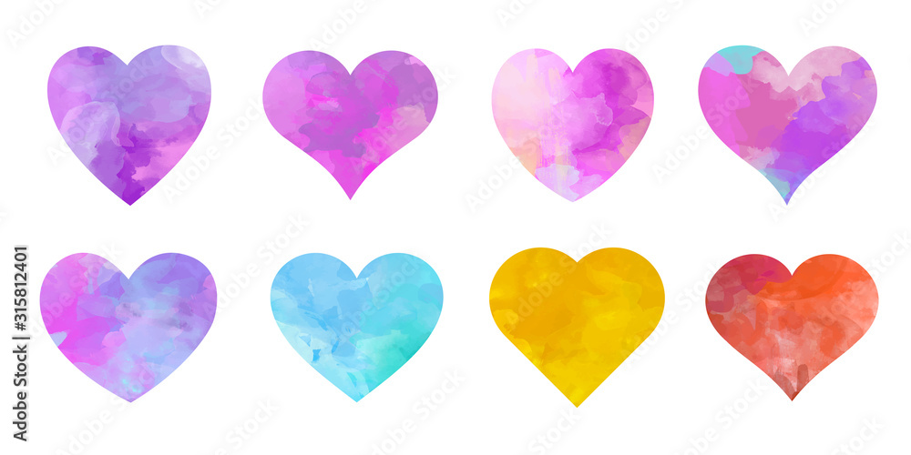 Saint Valentines Day watercolor hearts set