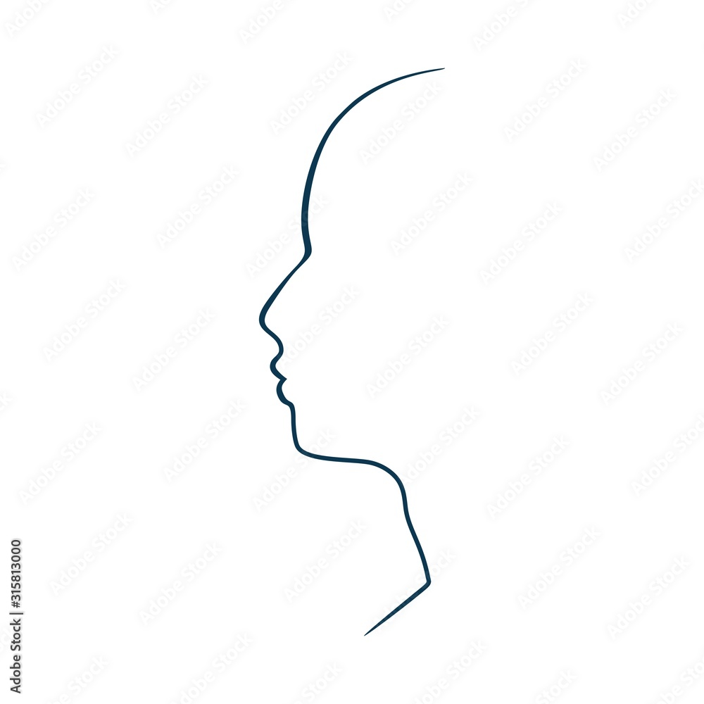 Face profile view. Elegant silhouette of male head. Beautiful man portrait. Thin line style