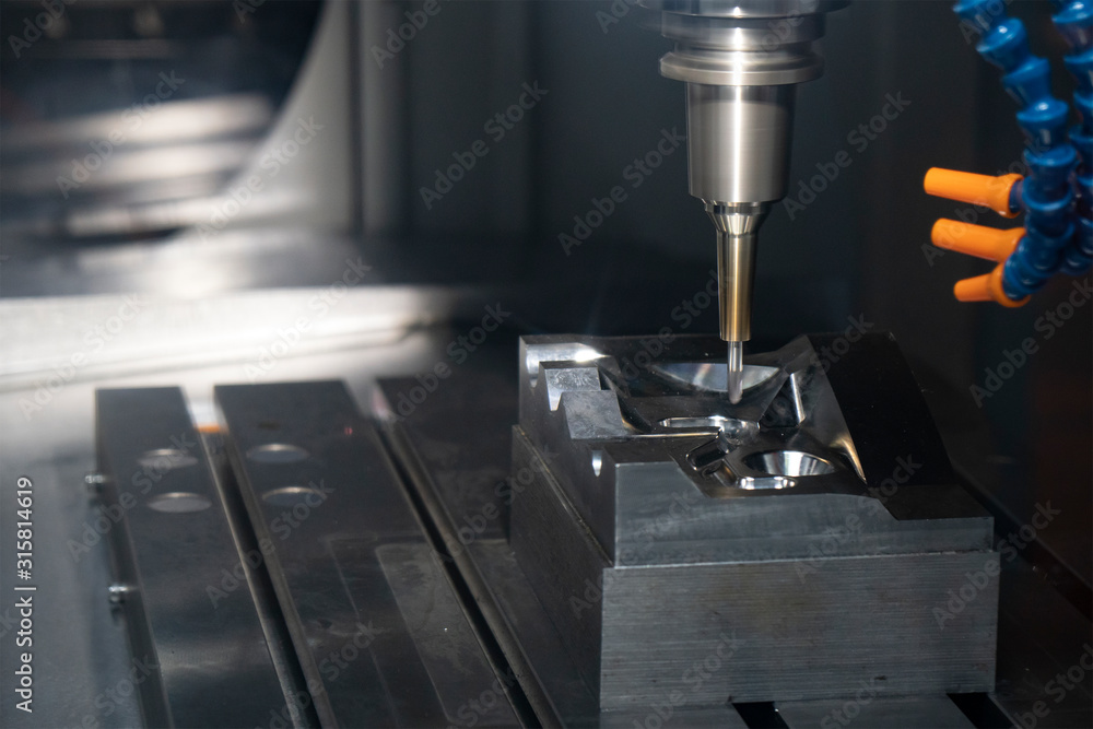 The CNC milling machine finishing cut the injection mold parts with the solid ball endmill tools. The mold and die manufacturing process by machining center with the solid endmill tools. The CNC milling machine finishing cut the injection mold parts with the solid ball endmill tools. The mold and die manufacturing process by machining center with the solid endmill tools.