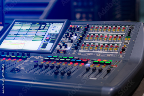 buttons equipment for sound mixer control. Mixer for musician DJ and sound engineers.