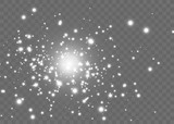 Star explodes on transparent background. Sparkling magic dust particles. Bright Star. The transparent shining sun, bright flash. 