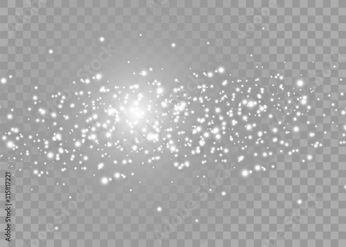 The dust sparks and golden stars shine with special light. Vector sparkles on a transparent background. Christmas light effect. Sparkling magical dust particles