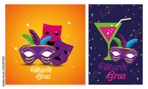 Mardi gras masks and cocktail vector design