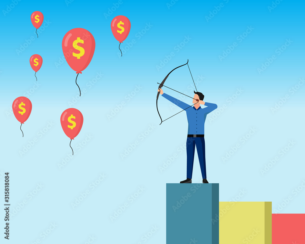 business vector illustration design with a successful concept of archery balloons symbolized with money business vector illustration design with a successful concept of archery balloons symbolized with money