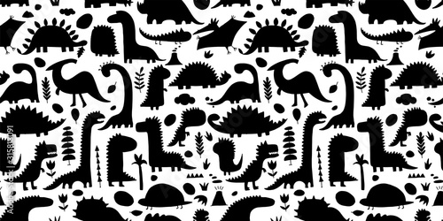 Funny dinosaurs, childish style. Seamless pattern for your design
