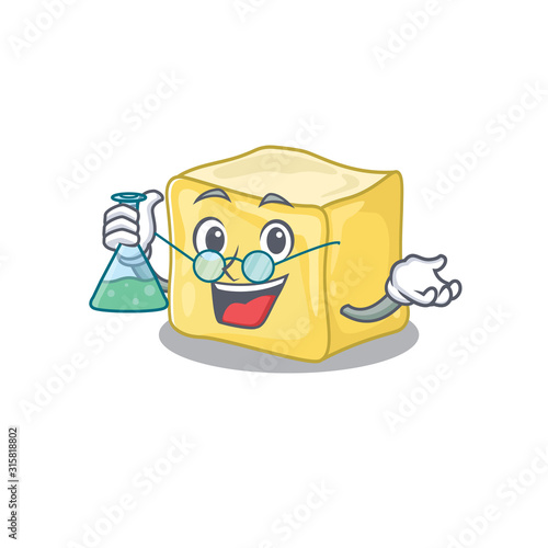 Smart Professor creamy butter cartoon character with glass tube