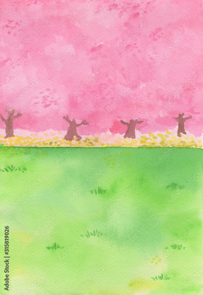 桜の木と菜の花 春の水彩 背景イラスト Stock Illustration Adobe Stock 桜の木と菜の花 春の水彩 背景イラスト Stock Illustration Adobe Stock