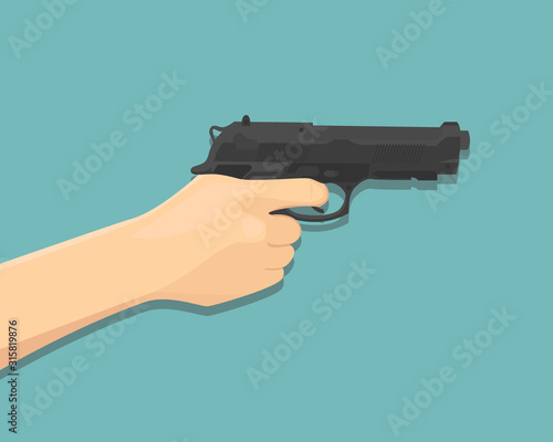 Hand holding and pointing a gun - vector illustration.