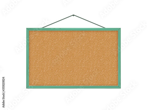 corkboard, turquoise wood frame, vector illustration.
