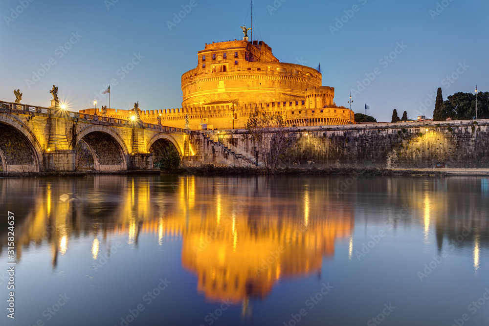 The Castel Sant Angelo in Rome at sunset