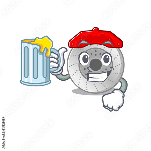 Happy car brake mascot design with a big glass