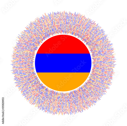 Flag of Armenia with colorful rays. Radiant country sign. Shiny sunburst with Armenia flag. Charming vector illustration.