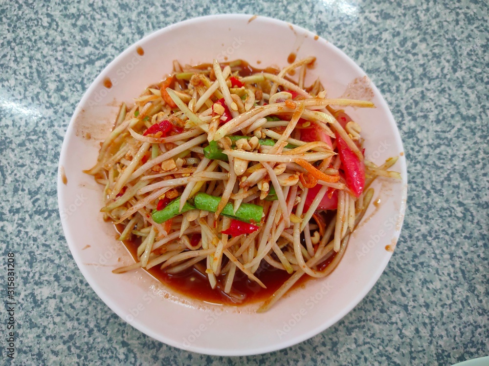 Famous Thai food, papaya salad or what we called Famous Thai food, papaya salad or what we called