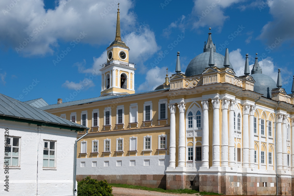 The building of the monastery hotel. Nilo-Stolobenskaya Pustyn. Is situated on Stolobny Island in Lake Seliger. Tver region, Russia