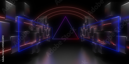 3D abstract background with neon lights. neon tunnel.3d illustration