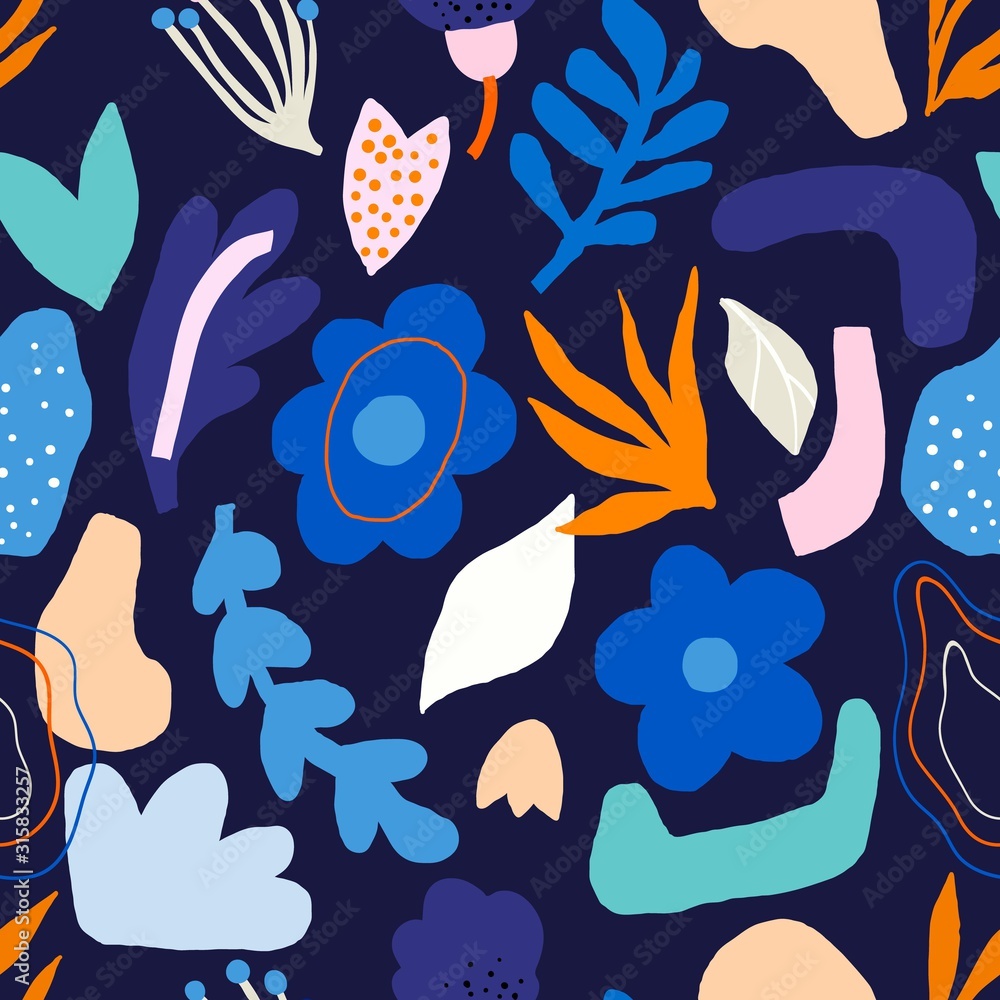 Abstract seamless pattern with decorative cut out floral shapes