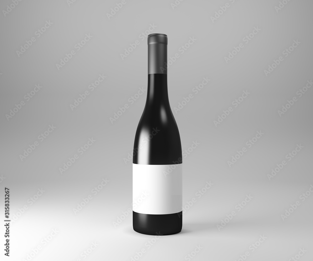 Bottle of wine or champagne with a blank label isolated on wiite background. 3D illustration. 3D rendering Bottle of wine or champagne with a blank label isolated on wiite background. 3D illustration. 3D rendering