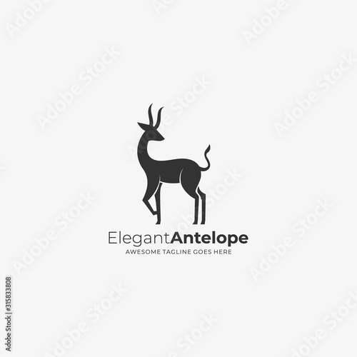Vector Logo Illustration Elegant Antelope Silhouette Style