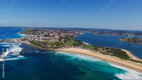 Canvas Print wide aerial drone shot of newcastle and nobbys head