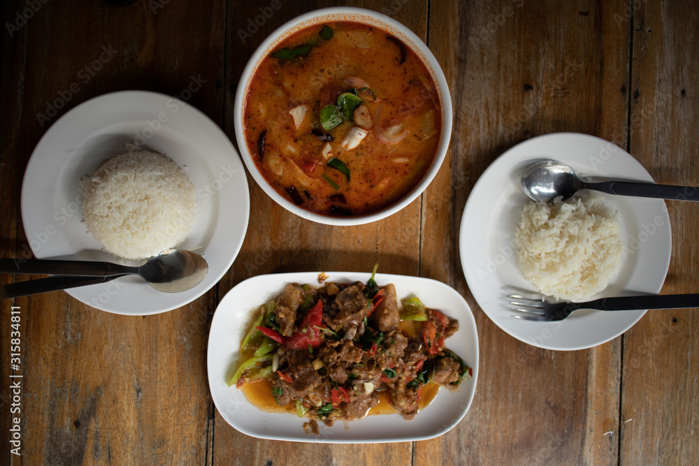 Set of simple thai spicy meal for lunch. Set of simple thai spicy meal for lunch.