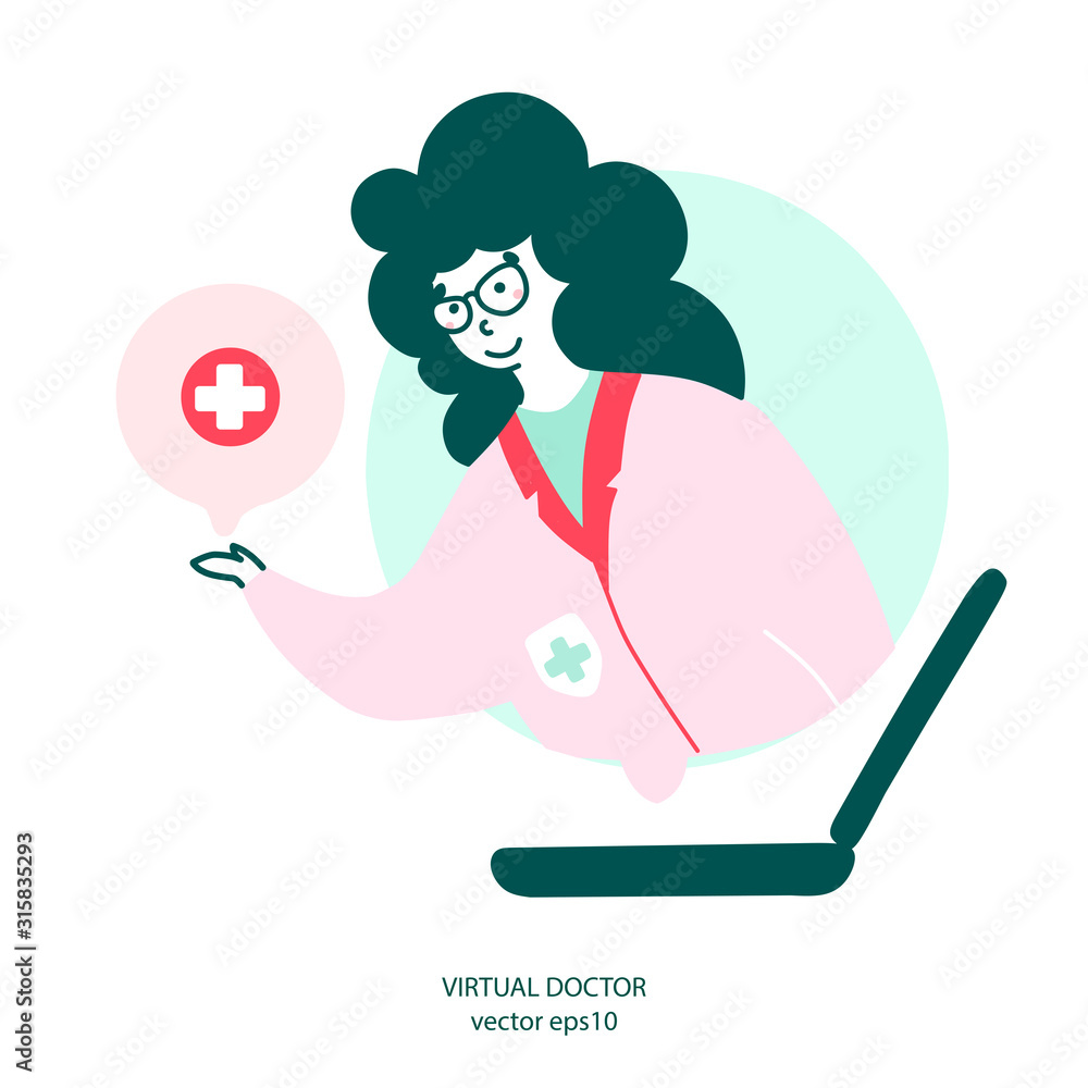 Virtual doctor, online medical services flat vector illustration Virtual doctor, online medical services flat vector illustration