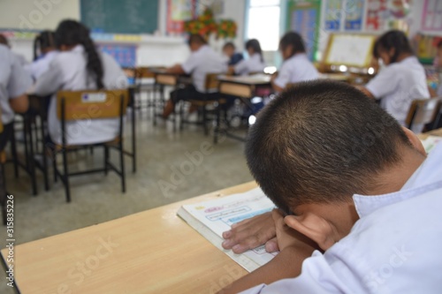The students sitting in the back of the room were sleeping while other students were studying