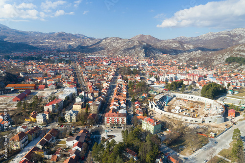 Fototapeta Naklejka Na Ścianę i Meble -  Aerial view of Cetinje town in Montenegro