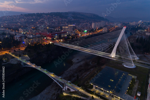 aerial view of Millennium bridge over Moraca river in Podgorica