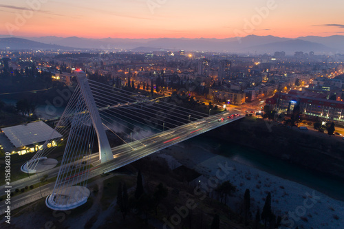 aerial view of Millennium bridge over Moraca river in Podgorica photo