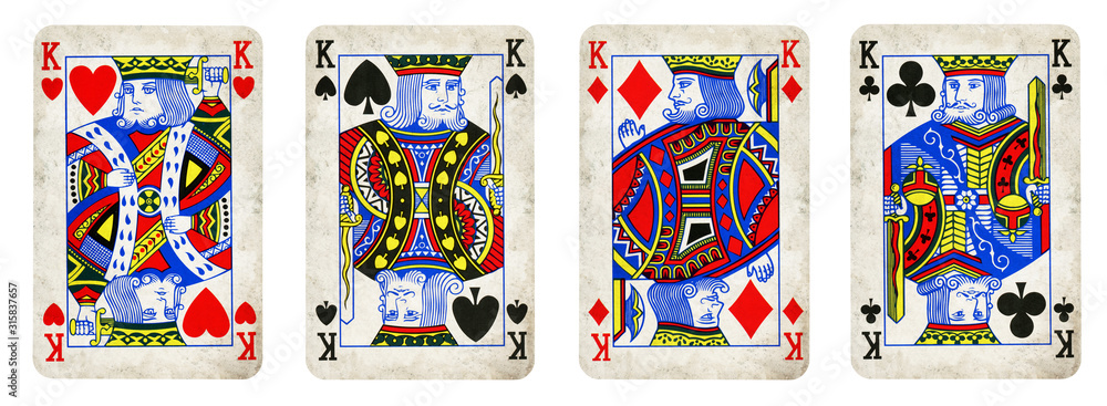 Four Kings Vintage Playing Cards - isolated on white