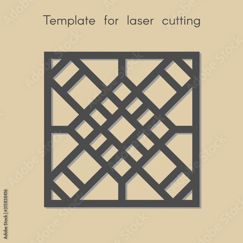 Template for laser cutting. Stencil for panels of wood, metal, plastic. Square abstract geometric background for cut. Decorative stand.